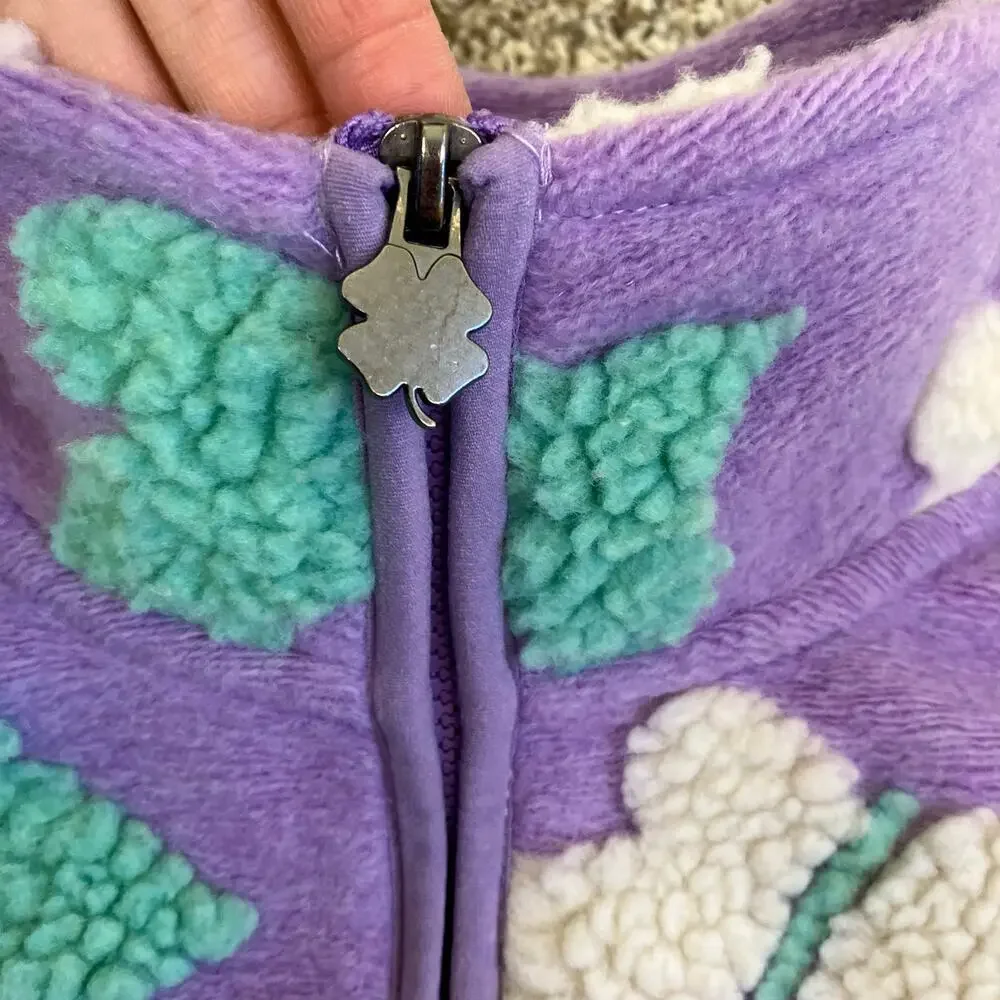 Lucky Brand Girls Sz M (10/12) Pastel Lilac Shearling Full Zip Jacket Butterfly